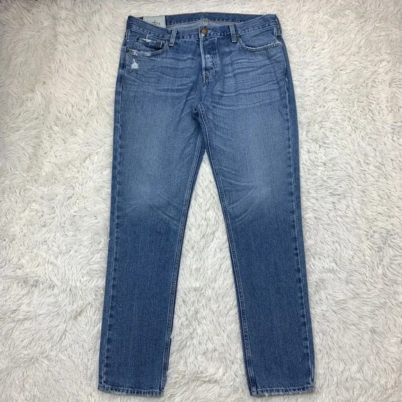 Hollister Jeans Mens 34x31 Blue Pants Classic Taper Denim Button Fly Tag 36x32 - Picture 1 of 13